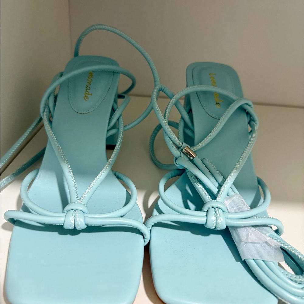 Baby Blue lace up square toe elegant Sandals